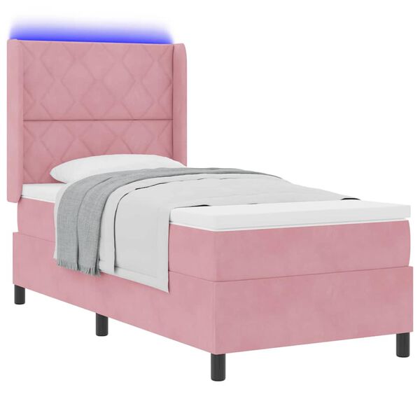 vidaXL Lit &agrave; ressorts avec matelas avec LED Rose 90 x 200 cm Velours