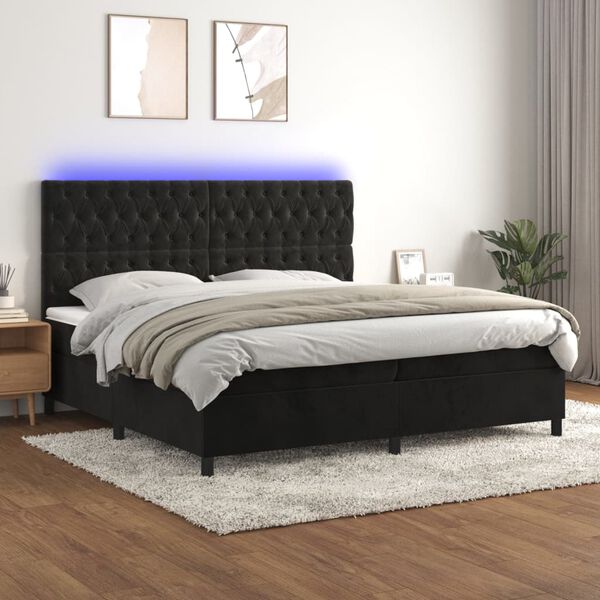 vidaXL Sommier &agrave; lattes de lit matelas et LED Noir 200x200 cm Velours