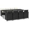 vidaXL Ensemble &agrave; manger de jardin coussins 9pcs R&eacute;sine tress&eacute;e Noir