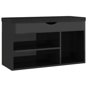 vidaXL Banc &agrave; chaussures et coussin Noir brillant Bois d'ing&eacute;nierie