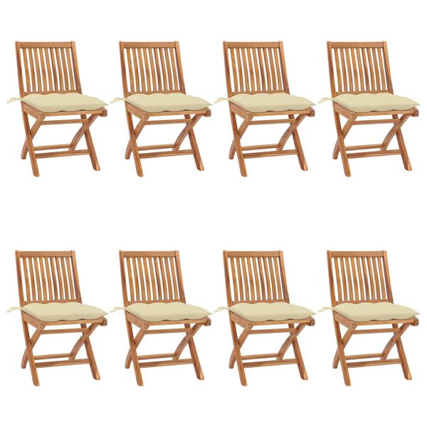 vidaXL Chaises pliables de jardin avec coussins lot de 8 Teck solide