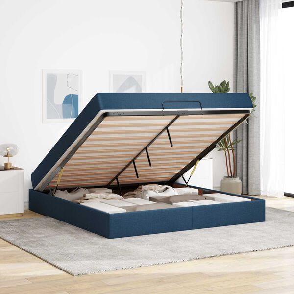 vidaXL Cadre de lit avec matelas avec matelas 2 pcs Bleu tissu