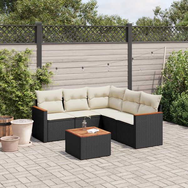 vidaXL Salon de jardin 6 pcs avec coussins noir r&eacute;sine tress&eacute;e