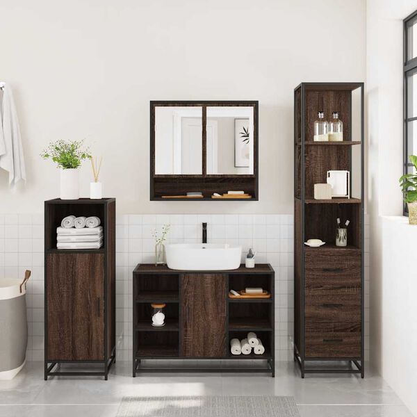 vidaXL Ensemble de meubles de salle de bain 3 pcs ch&ecirc;ne marron