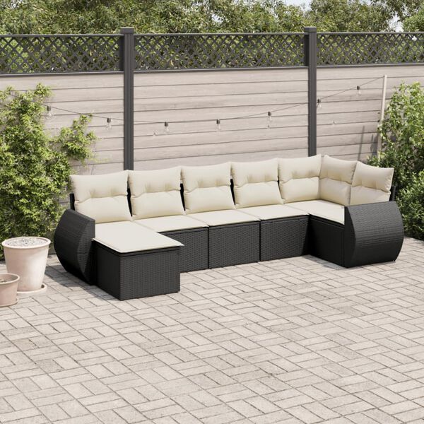 vidaXL Salon de jardin 7 pcs avec coussins noir r&eacute;sine tress&eacute;e