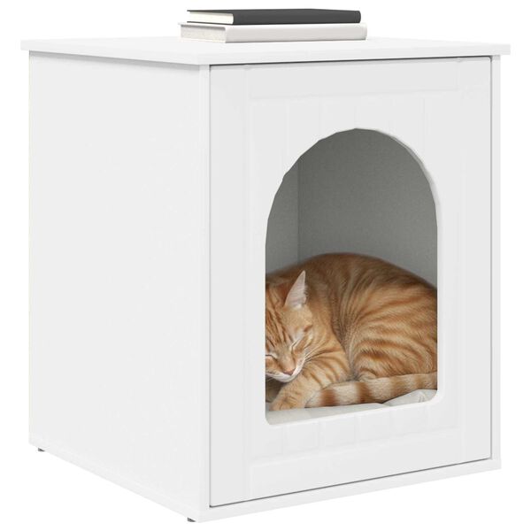 vidaXL Maison pour chat Blanc 53 x 52 x 62 cm Bois d'ing&eacute;nierie