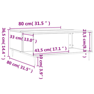 vidaXL Table basse chêne sonoma 80x80x36,5 cm bois d'ingénierie