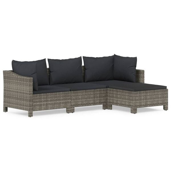 vidaXL Salon de jardin 4 pcs avec coussins Gris Résine tressée
