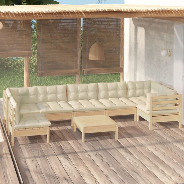 vidaXL Salon de jardin 8 pcs avec coussins cr&egrave;me Bois de pin