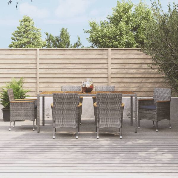 vidaXL Ensemble &agrave; manger jardin et coussins 7 pcs gris rotin