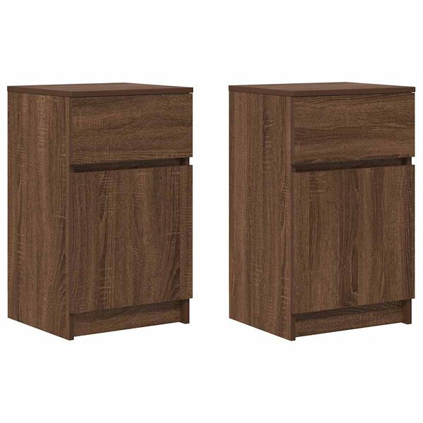 vidaXL Tables de chevet 2 pcs ch&ecirc;ne marron 39x35x65 cm bois ing&eacute;nierie