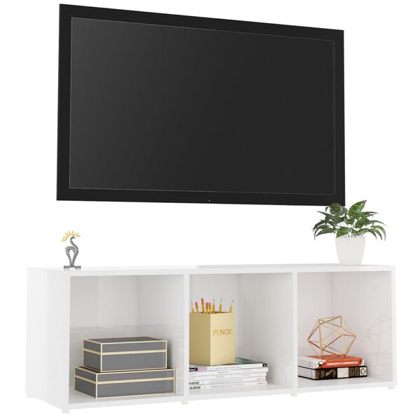 vidaXL Meuble TV Blanc brillant 107x35x37 cm Bois d&rsquo;ing&eacute;nierie