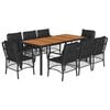 vidaXL Ensemble &agrave; manger de jardin 9pcs coussins noir r&eacute;sine tress&eacute;e
