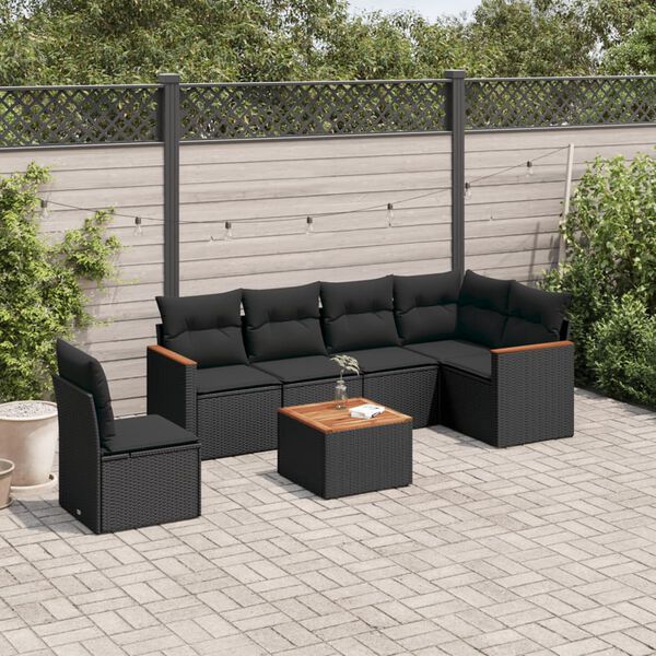 vidaXL Salon de jardin 7 pcs avec coussins noir r&eacute;sine tress&eacute;e