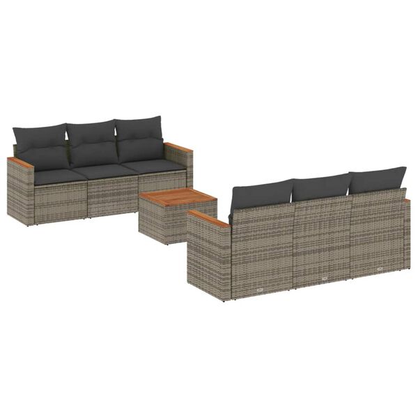 vidaXL Salon de jardin avec coussins 7 pcs gris r&eacute;sine tress&eacute;e