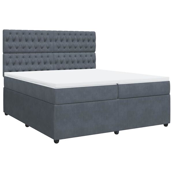 vidaXL Sommier &agrave; lattes de lit et matelas Gris fonc&eacute; 200x200cm Velours