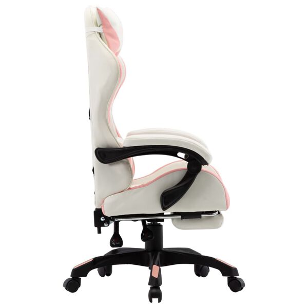 vidaXL Fauteuil de jeux vidéo et repose-pied Rose et blanc Similicuir