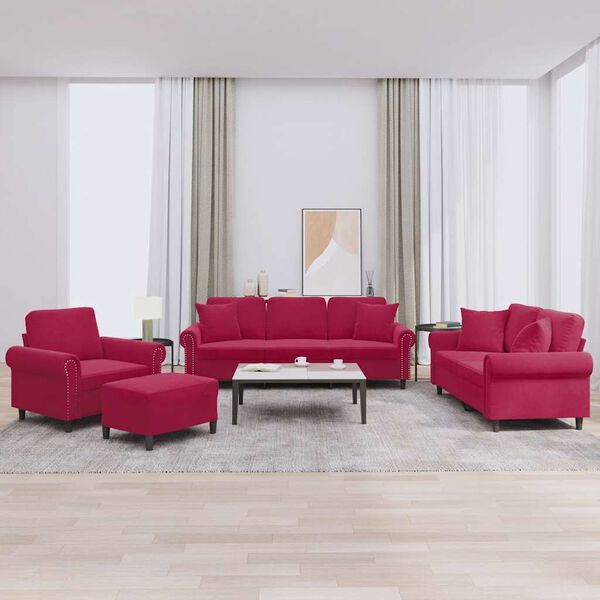 vidaXL Ensemble de canap&eacute;s 4 pcs avec coussins rouge bordeaux velours