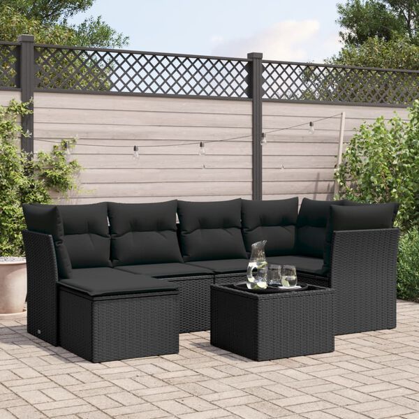 vidaXL Salon de jardin 7 pcs avec coussins noir r&eacute;sine tress&eacute;e