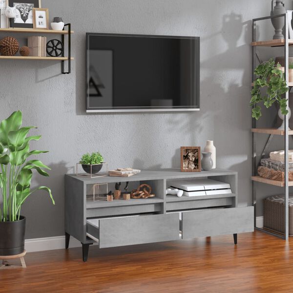 vidaXL Meuble TV gris b&eacute;ton 100x34,5x44,5 cm bois d'ing&eacute;nierie