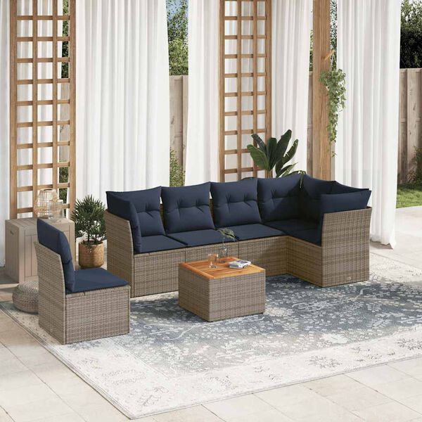 vidaXL Salon de jardin 7 pcs avec coussins gris r&eacute;sine tress&eacute;e