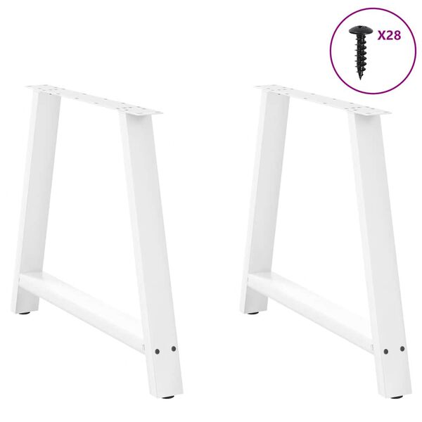 vidaXL Pieds de table &agrave; manger en forme de A, 2 pi&egrave;ces, blanc, 100 x (72-73) cm, acier