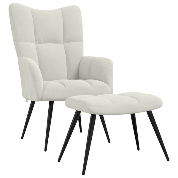 vidaXL Chaise de relaxation avec tabouret Blanc cr&egrave;me Velours
