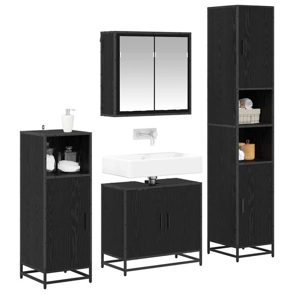 vidaXL Ensemble de mobilier de salle de bain 4 pcs Ch&ecirc;ne noir