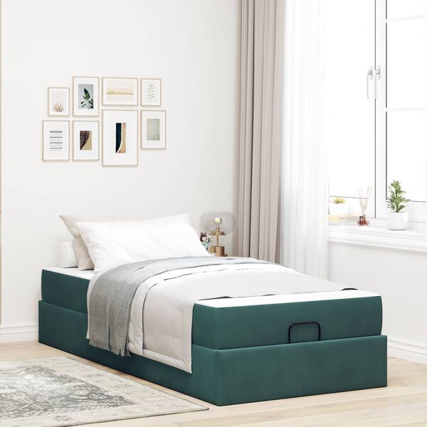 vidaXL Cadre de lit avec matelas avec matelas 2 pcs Vert Velours