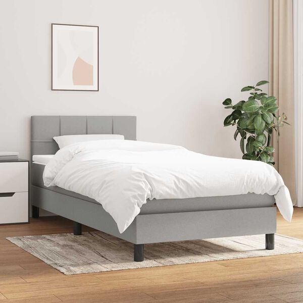 vidaXL Sommier &agrave; lattes de lit et matelas Gris clair 90x190 cm Tissu