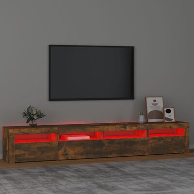 vidaXL Meuble TV avec lumières LED Chêne fumé 240x35x40 cm