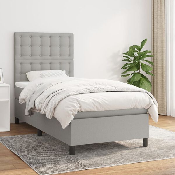 vidaXL Sommier &agrave; lattes de lit avec matelas Gris clair 90x200 cm Tissu