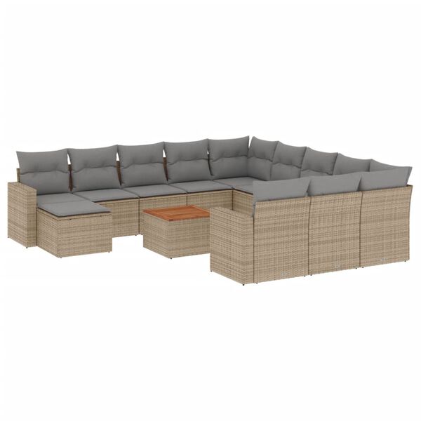 vidaXL Salon de jardin et coussins 13 pcs m&eacute;lange beige r&eacute;sine tress&eacute;e