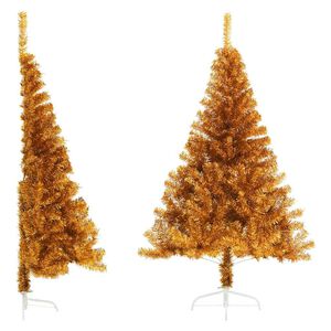 vidaXL Demi sapin de No&euml;l artificiel avec support dor&eacute; 120 cm PET