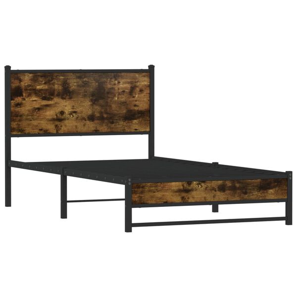 vidaXL Cadre de lit en m&eacute;tal sans matelas ch&ecirc;ne fum&eacute; 100x190 cm