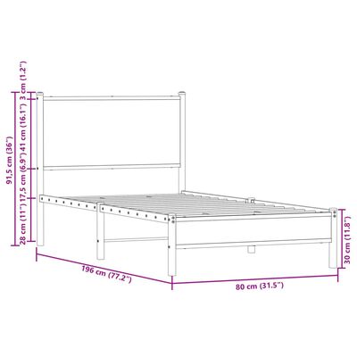 vidaXL Cadre de lit en métal avec tête de lit chêne marron 75x190 cm