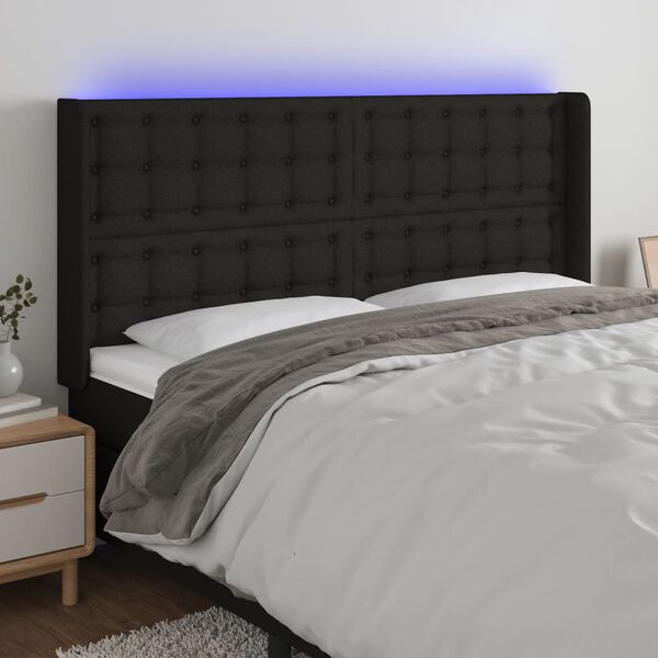 vidaXL T&ecirc;te de lit &agrave; LED Noir 163x16x118/128 cm Tissu
