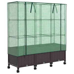vidaXL Jardini&egrave;re de jardin avec couverture de serre et roues 3 pc PP