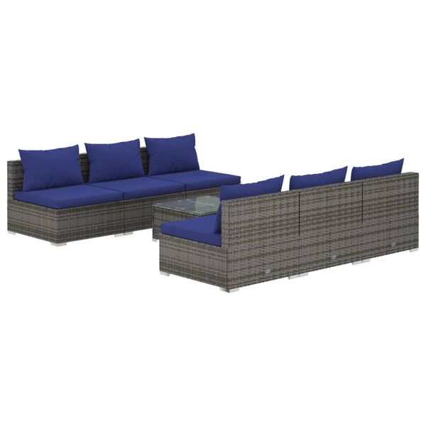 vidaXL Salon de jardin 7 pcs avec coussins r&eacute;sine tress&eacute;e gris