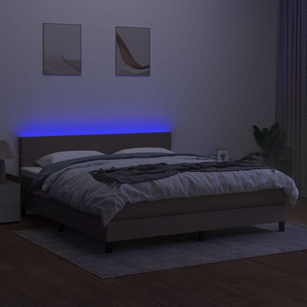 vidaXL Sommier &agrave; lattes de lit avec matelas LED Taupe 160x200 cm Tissu