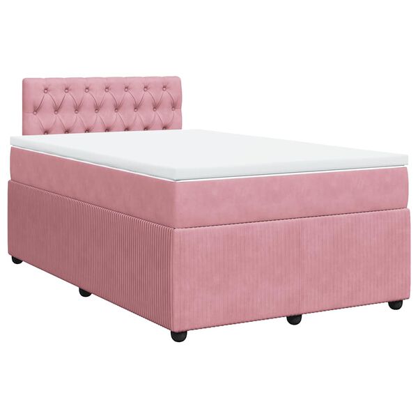 vidaXL Sommier &agrave; lattes de lit avec matelas rose 120x190 cm velours
