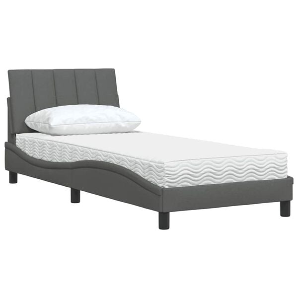 vidaXL Lit avec matelas Hanko gris foncé 80x200 cm tissu