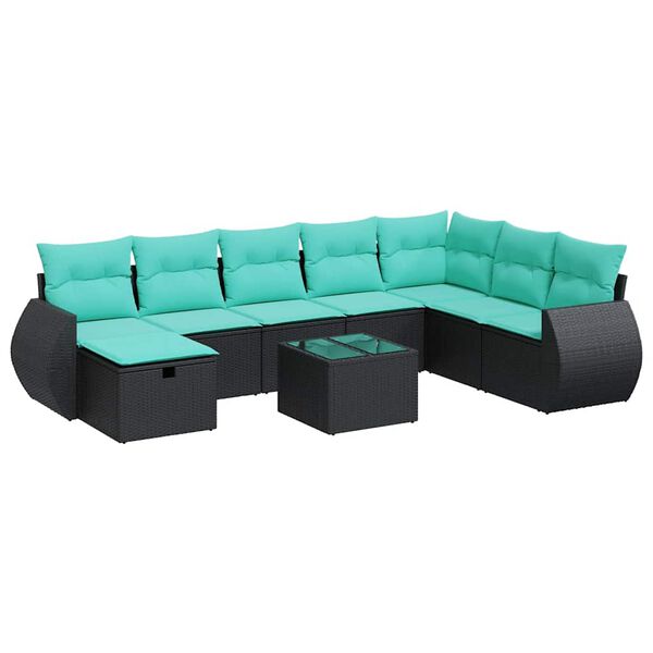 vidaXL Salon de jardin 8 pcs avec coussins noir r&eacute;sine tress&eacute;e