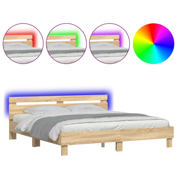 vidaXL Cadre de lit avec LED sans matelas chêne sonoma 160x200 cm