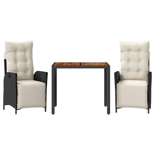 vidaXL Ensemble &agrave; manger de jardin avec coussins 3 pcs Noir