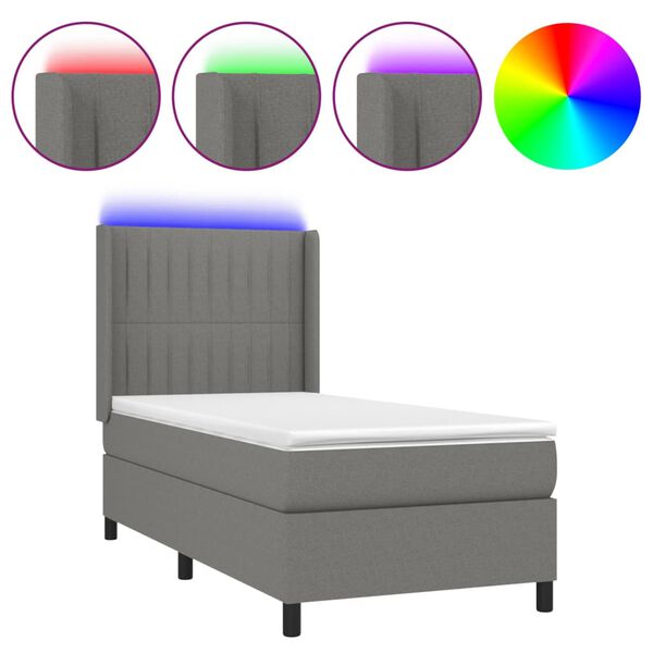 vidaXL Sommier &agrave; lattes de lit matelas LED Gris fonc&eacute; 80x200cm Tissu