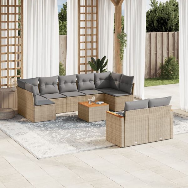vidaXL Salon de jardin avec coussins 10 pcs beige r&eacute;sine tress&eacute;e