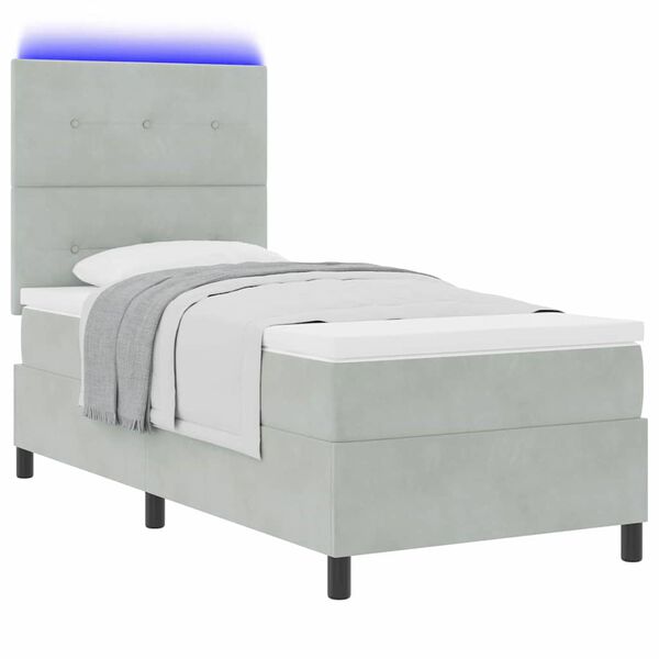 vidaXL Lit &agrave; ressort LED avec matelas Gris clair 100 x 200 cm tissu