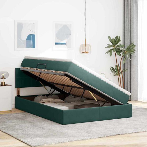 vidaXL Lit de Rangement avec matelas Vert fonc&eacute; 140 x 200 cm Velours