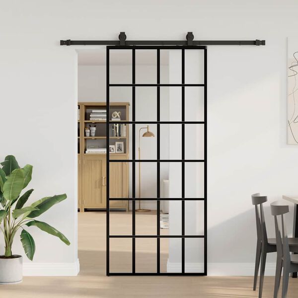 vidaXL Porte coulissante kit de quincaillerie noir 90x205 cm verre ESG